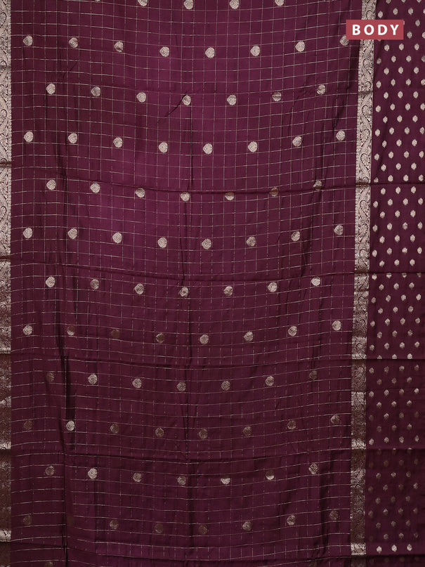 Semi chanderi saree deep wine and rust shade with allover zari checks & buttas and zari woven butta border