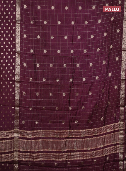 Semi chanderi saree deep wine and rust shade with allover zari checks & buttas and zari woven butta border