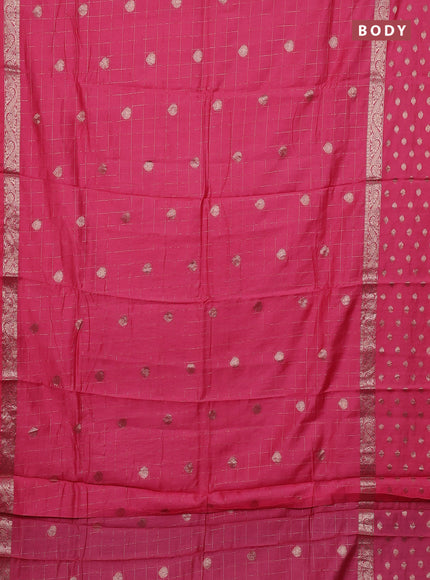Semi chanderi saree light pink and violet with allover zari checks & buttas and zari woven butta border