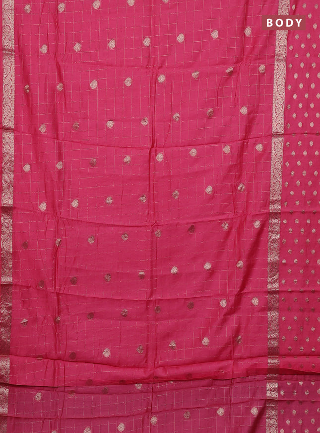 Semi chanderi saree light pink and violet with allover zari checks & buttas and zari woven butta border