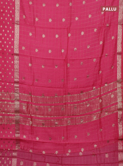 Semi chanderi saree light pink and violet with allover zari checks & buttas and zari woven butta border
