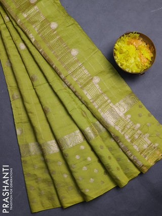 Semi chanderi saree light green and violet with allover zari checks & buttas and zari woven butta border
