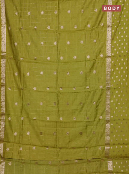 Semi chanderi saree light green and violet with allover zari checks & buttas and zari woven butta border