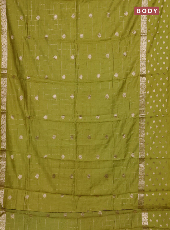 Semi chanderi saree light green and violet with allover zari checks & buttas and zari woven butta border