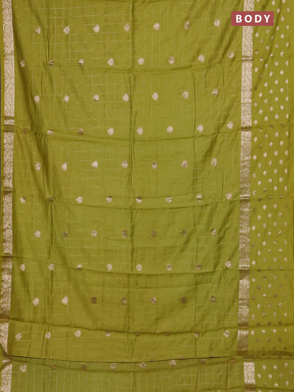 Semi chanderi saree light green and violet with allover zari checks & buttas and zari woven butta border