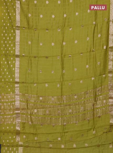 Semi chanderi saree light green and violet with allover zari checks & buttas and zari woven butta border