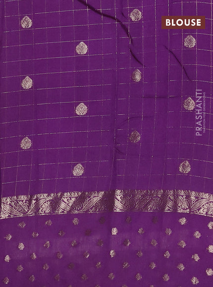 Semi chanderi saree light green and violet with allover zari checks & buttas and zari woven butta border