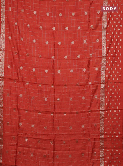 Semi chanderi saree orange and wine shade with allover zari checks & buttas and zari woven butta border