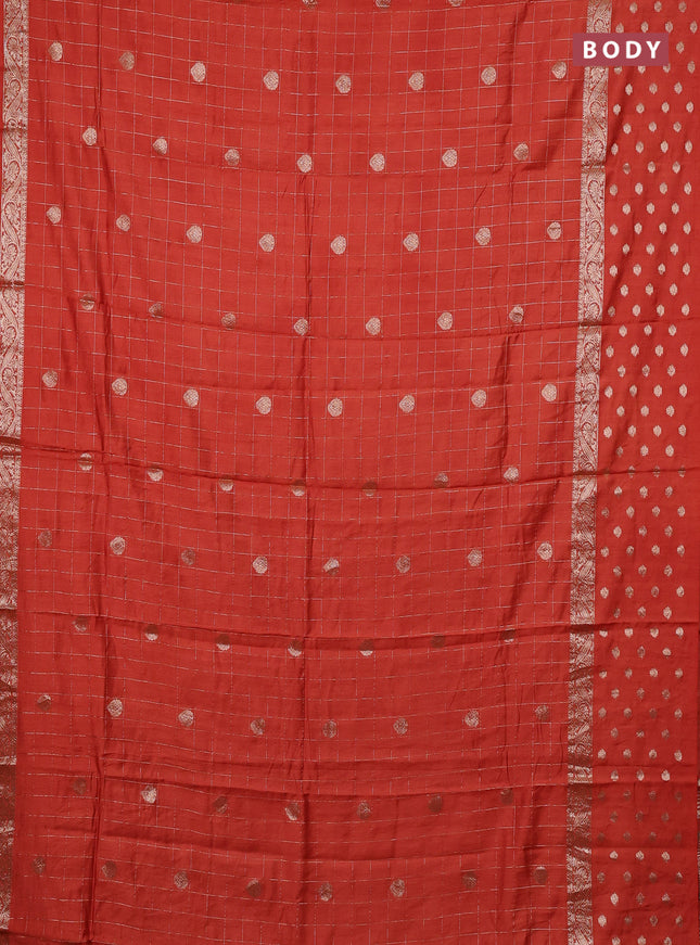 Semi chanderi saree orange and wine shade with allover zari checks & buttas and zari woven butta border