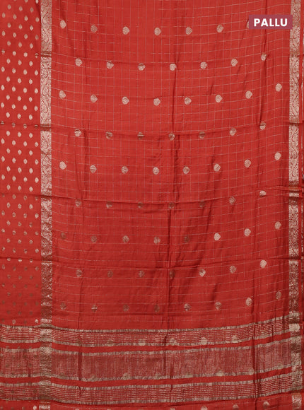 Semi chanderi saree orange and wine shade with allover zari checks & buttas and zari woven butta border