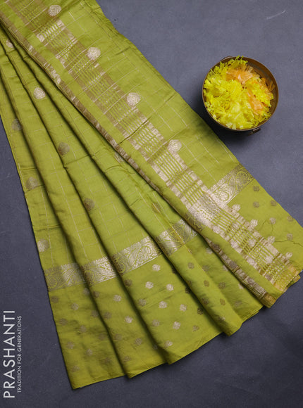 Semi chanderi saree light green and violet with allover zari checks & buttas and zari woven butta border