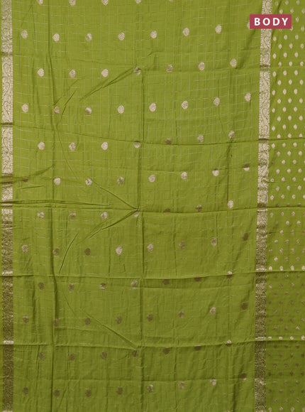 Semi chanderi saree light green and violet with allover zari checks & buttas and zari woven butta border