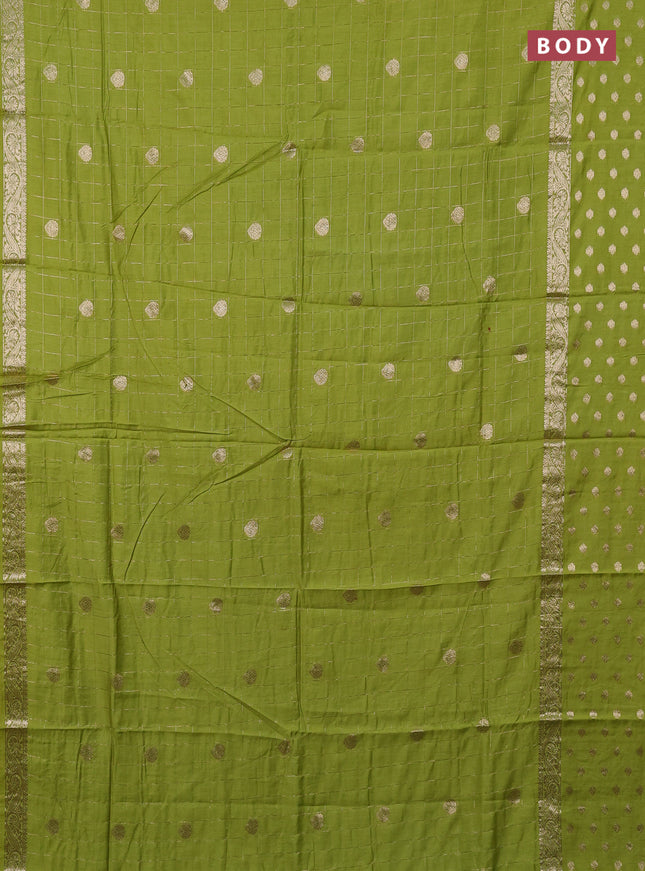Semi chanderi saree light green and violet with allover zari checks & buttas and zari woven butta border