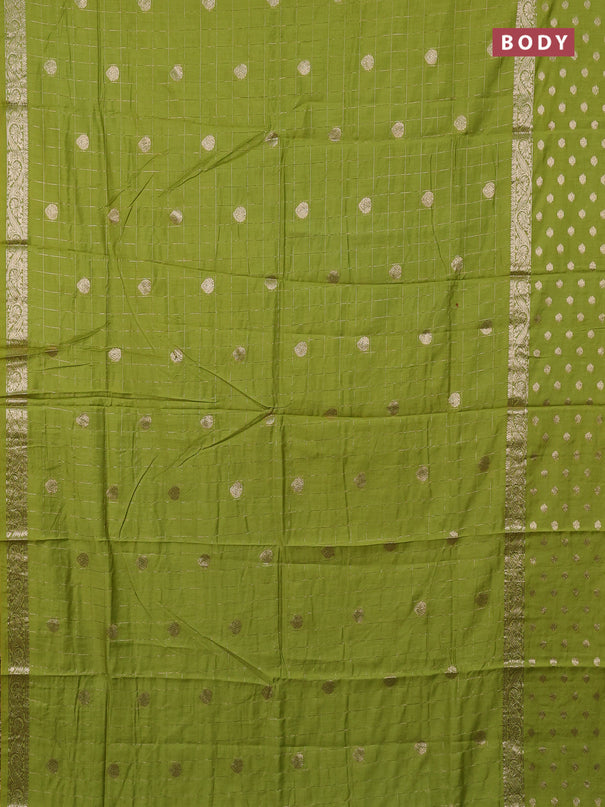 Semi chanderi saree light green and violet with allover zari checks & buttas and zari woven butta border