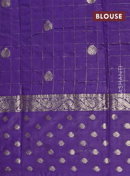 Semi chanderi saree light green and violet with allover zari checks & buttas and zari woven butta border