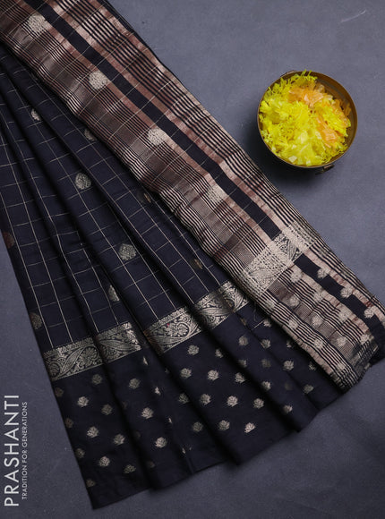Semi chanderi saree black and maroon with allover zari checks & buttas and zari woven butta border