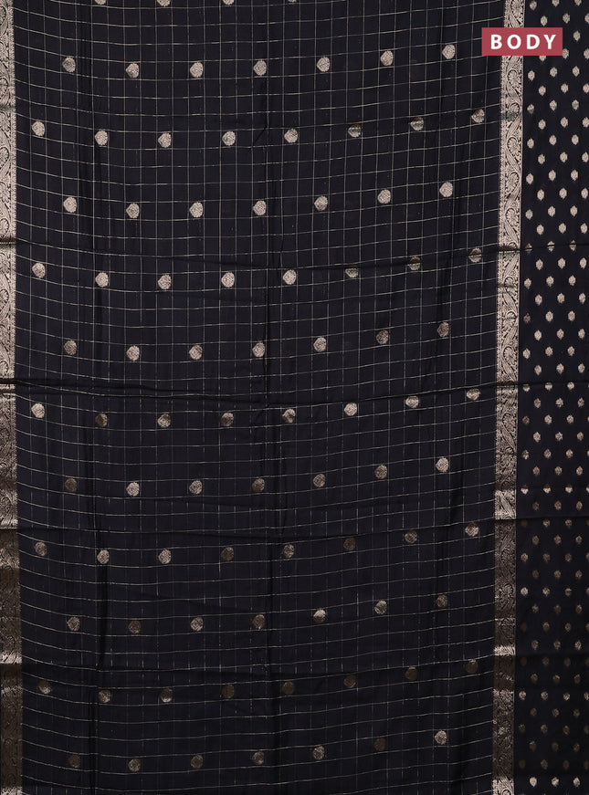 Semi chanderi saree black and maroon with allover zari checks & buttas and zari woven butta border