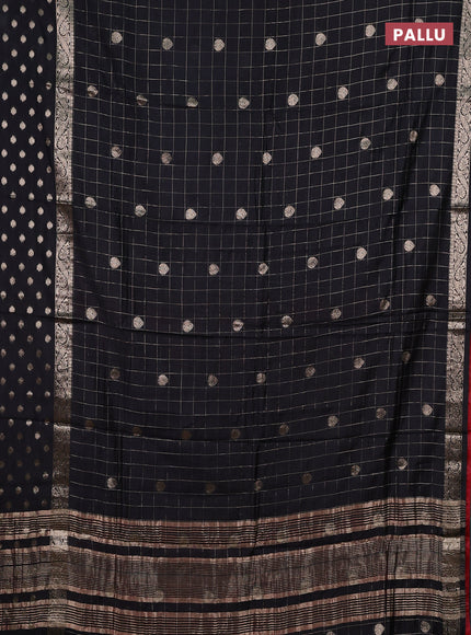 Semi chanderi saree black and maroon with allover zari checks & buttas and zari woven butta border