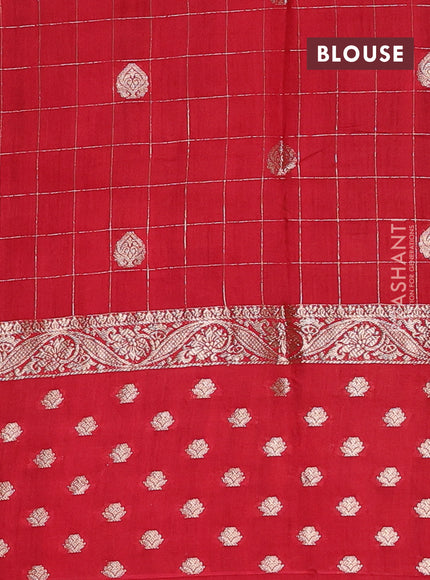 Semi chanderi saree black and maroon with allover zari checks & buttas and zari woven butta border