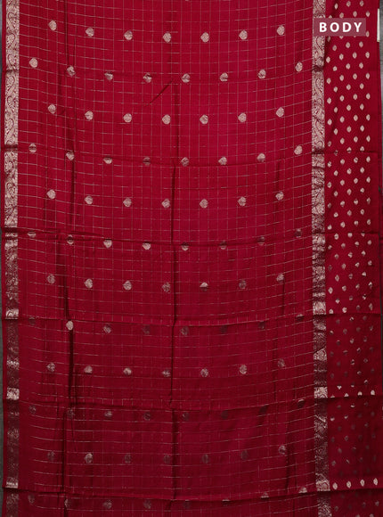 Semi chanderi saree maroon and green with allover zari checks & buttas and zari woven butta border