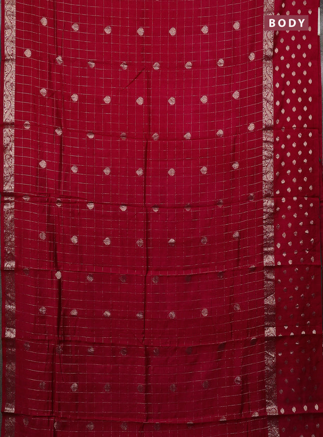 Semi chanderi saree maroon and green with allover zari checks & buttas and zari woven butta border