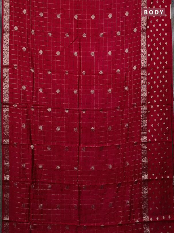 Semi chanderi saree maroon and green with allover zari checks & buttas and zari woven butta border