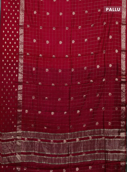 Semi chanderi saree maroon and green with allover zari checks & buttas and zari woven butta border