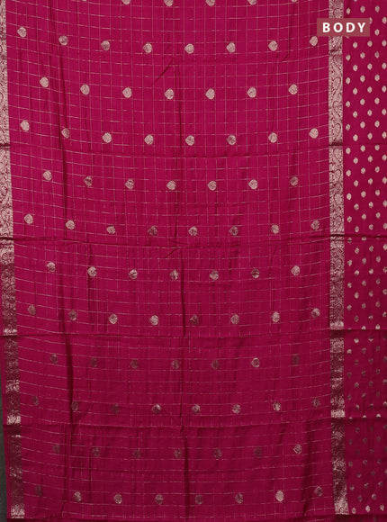 Semi chanderi saree dark pink and violet with allover zari checks & buttas and zari woven butta border
