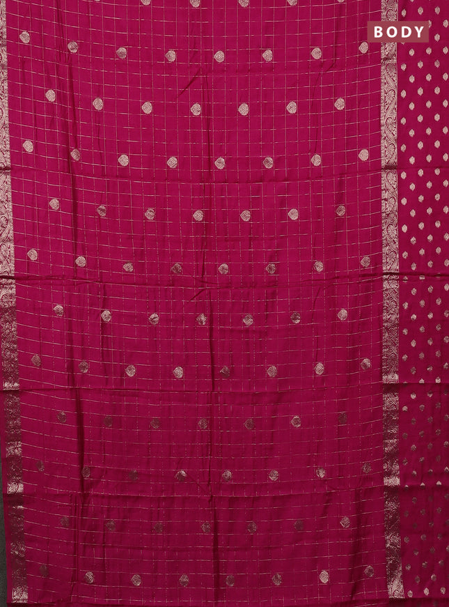 Semi chanderi saree dark pink and violet with allover zari checks & buttas and zari woven butta border