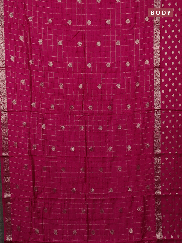 Semi chanderi saree dark pink and violet with allover zari checks & buttas and zari woven butta border