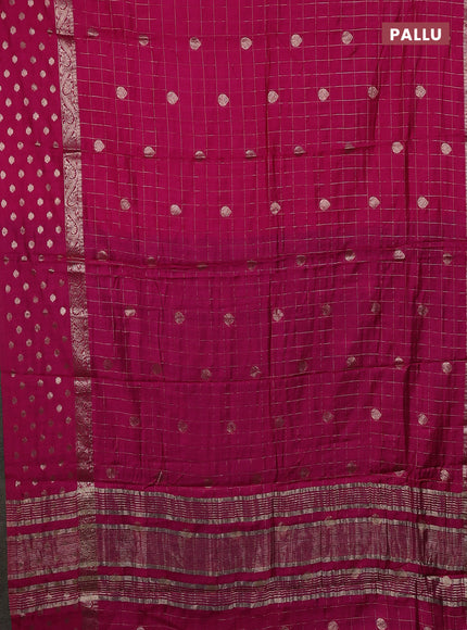 Semi chanderi saree dark pink and violet with allover zari checks & buttas and zari woven butta border