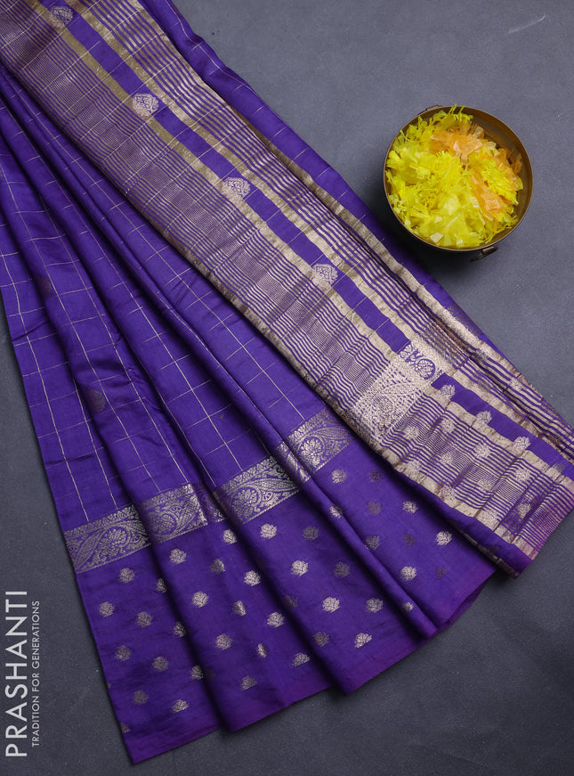 Semi chanderi saree violet and light green with allover zari checks & buttas and zari woven butta border