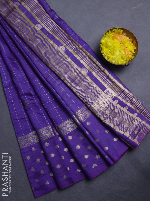Semi chanderi saree violet and light green with allover zari checks & buttas and zari woven butta border