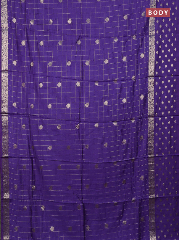 Semi chanderi saree violet and light green with allover zari checks & buttas and zari woven butta border