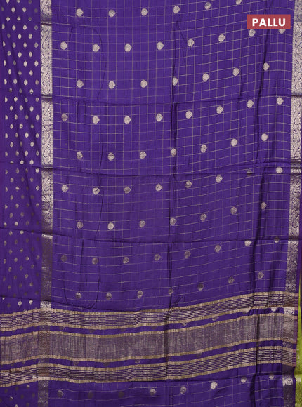 Semi chanderi saree violet and light green with allover zari checks & buttas and zari woven butta border