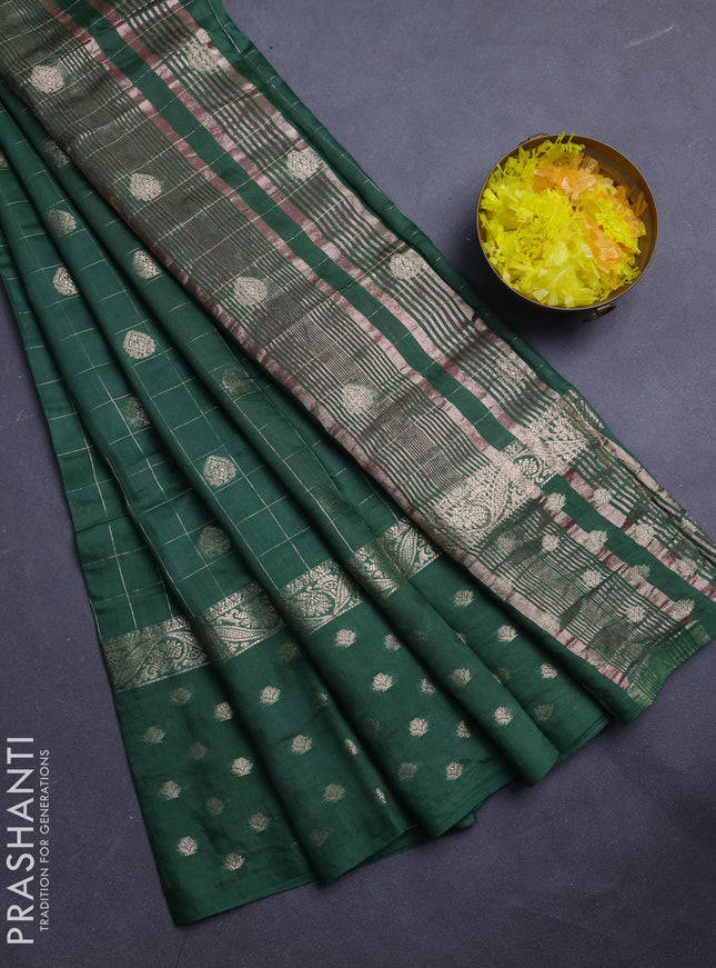 Semi chanderi saree green and pink with allover zari checks & buttas and zari woven butta border