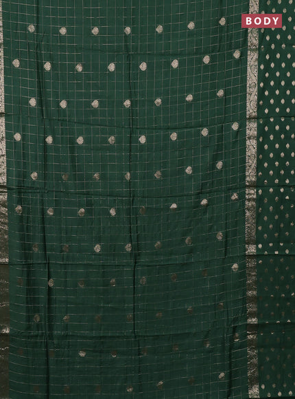 Semi chanderi saree green and pink with allover zari checks & buttas and zari woven butta border