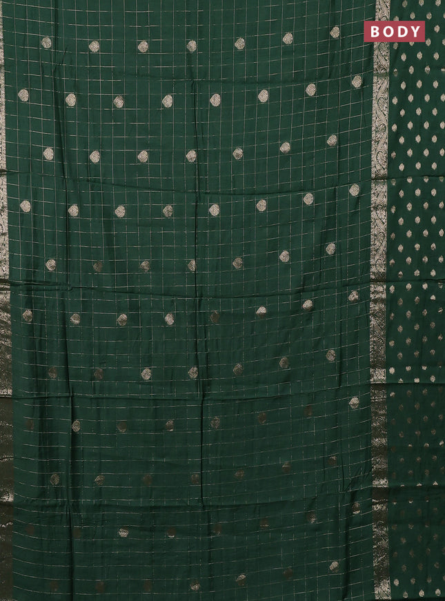 Semi chanderi saree green and pink with allover zari checks & buttas and zari woven butta border