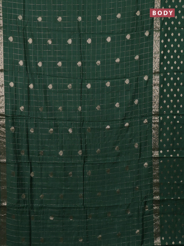 Semi chanderi saree green and pink with allover zari checks & buttas and zari woven butta border