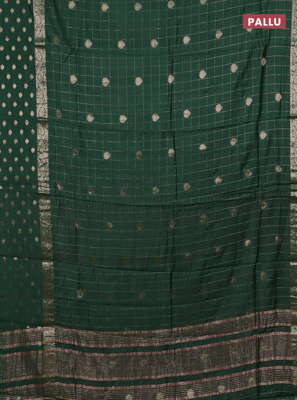 Semi chanderi saree green and pink with allover zari checks & buttas and zari woven butta border