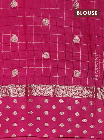 Semi chanderi saree green and pink with allover zari checks & buttas and zari woven butta border