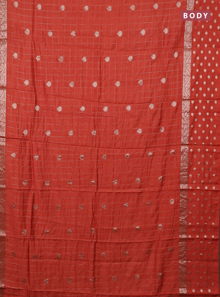 Semi chanderi saree orange and green with allover zari checks & buttas and zari woven butta border