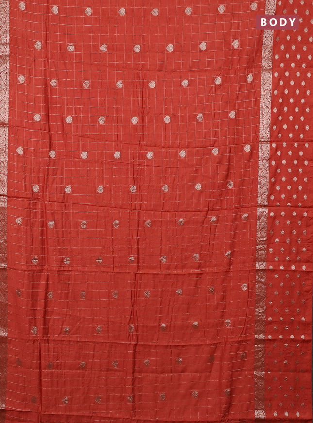 Semi chanderi saree orange and green with allover zari checks & buttas and zari woven butta border