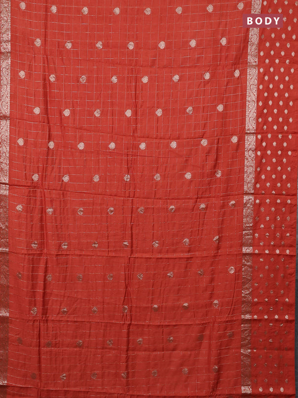 Semi chanderi saree orange and green with allover zari checks & buttas and zari woven butta border