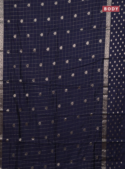 Semi chanderi saree navy blue and violet with allover zari checks & buttas and zari woven butta border