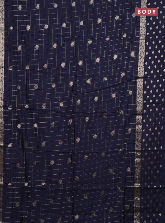 Semi chanderi saree navy blue and violet with allover zari checks & buttas and zari woven butta border