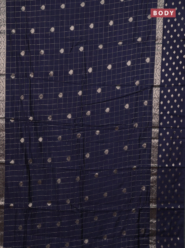Semi chanderi saree navy blue and violet with allover zari checks & buttas and zari woven butta border