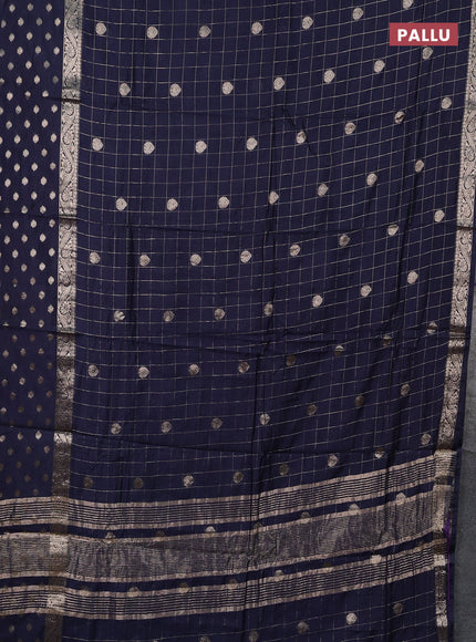 Semi chanderi saree navy blue and violet with allover zari checks & buttas and zari woven butta border