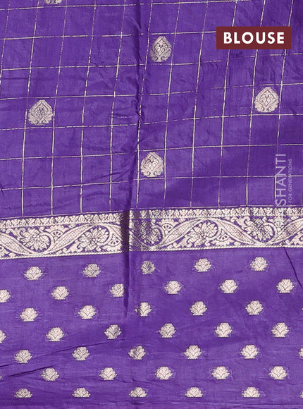 Semi chanderi saree navy blue and violet with allover zari checks & buttas and zari woven butta border