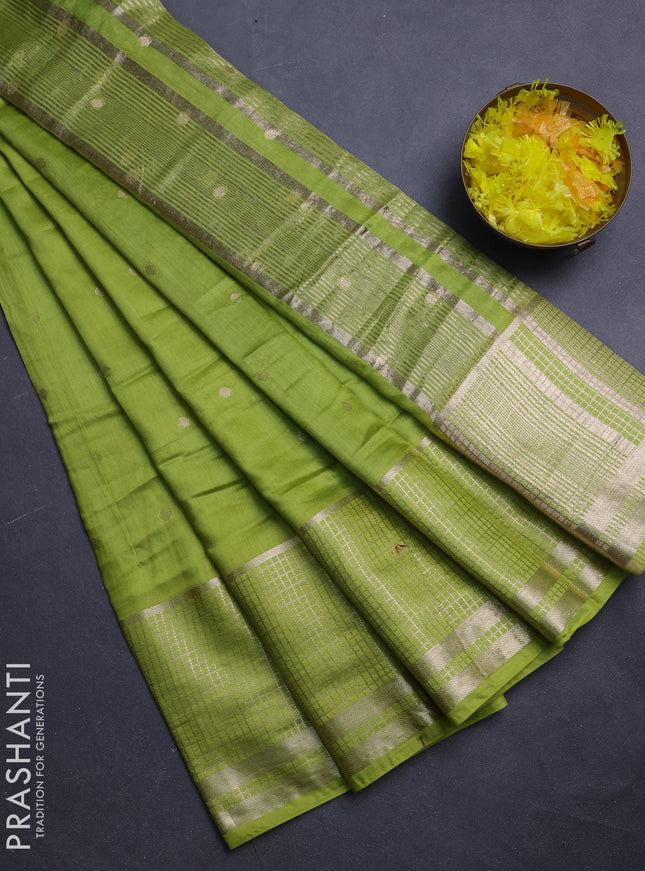 Semi chanderi saree lime green and green with allover zari woven buttas and long zari woven border